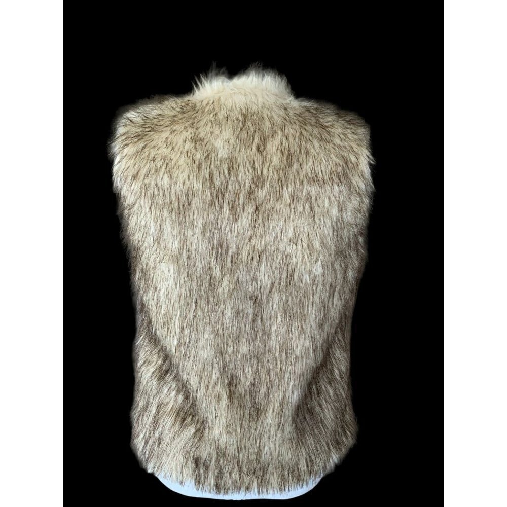 GLAMSIA LADIES SLEEVELESS BROWN HOOK EYE LINED FAUX FUR VEST EUC M - Picture 7 of 8